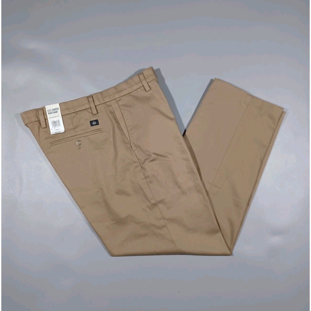 Dockers Pants Mens 36x34 Khaki Brown Straight Fit Flat Front Stretch NWT
